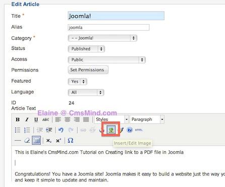 7 4. Edit Article to Display PDF File Now you can go to your article that you want to insert the PDF file into. Joomla 2.
