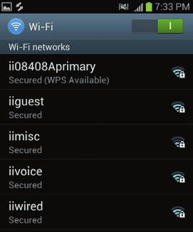 Example: Wi-Fi Connection to Android 1. Select Settings > Wi-Fi. 2. Your device will automatically detect the networks in range and display them in a list. 3.