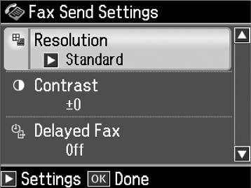 Fax mode Menu List Fax menu for Fax mode and Fax Settings for Setup Mode.