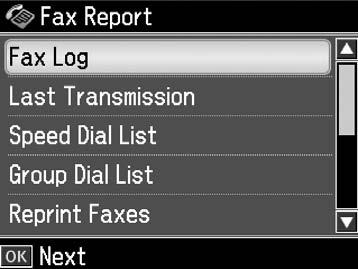 Fax Report for Fax mode English Menu Setting item Description Fax Log Print, View Prints or views the communication log for all recorded communications.
