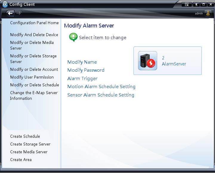 Click Modify name and Modify password button to change the name and password of the alarm server. 4.6.