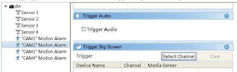 Trigger Big Screen: Select a channel, click Select Channel button under the title of Trigger Big Screen and then select the trigger record channels. After that, click OK to save the selected channel.