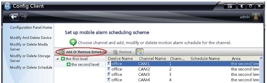 Select Motion Alarm Schedule Setting button to enter into its configuration interface.