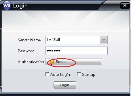 3 Start TV Wall Server Double click icon (or click Start Programs NVMS-5000 Server TV Wall Server) to run the TV Wall Server. A login window will pop up as shown below.