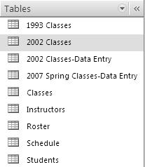 Open a Database Object 1. In the Database window, click on the down arrow in the title bar.
