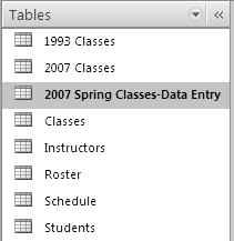 Click on the down arrow and select the type of objects to appear in the list. In class, select Tables.