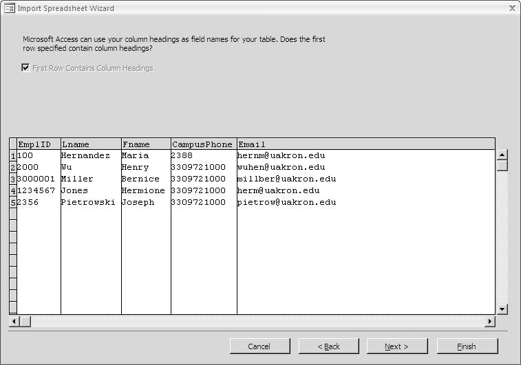 The data is displayed in the lower half of the dialog box. In class, select Sheet1. 11. Click on Next. 12.