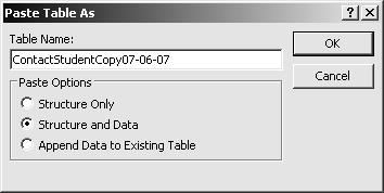 Exercise 3 - Copy and Delete an Object 1. In the Navigation pane, right click on the ContactStudent table. 2.