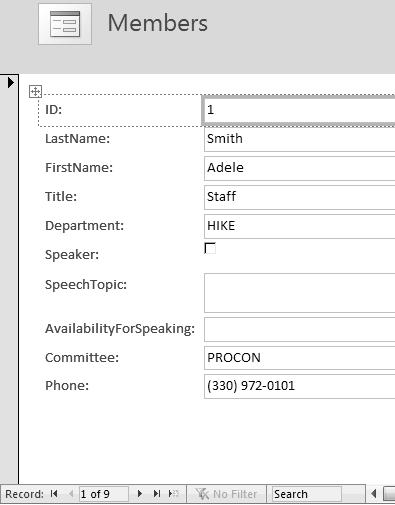 Create a Basic Form In class, open the Committees2007 database, if it is not open. 1. Select the table or query on which the form is to be based. In class, select the Members table. 2.