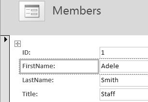 3. To move a field, place the mouse over it. With the mouse as a four-pronged arrow, drag the field to a new location. In class, click on the FirstName field and drag it to above LastName.