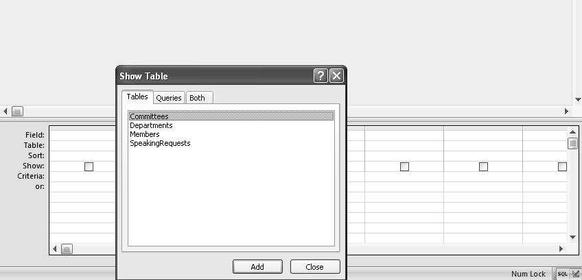 Exercise 4 Create a Query in Design View 1. Click on the Create tab. 2. In the Other group, click on Query Design.