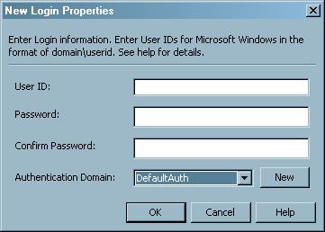 18 Chapter 3 Setting Up SAS Management Console for Use 6. Select the Accounts tab and select New. The New Login Properties dialog box appears. 7.