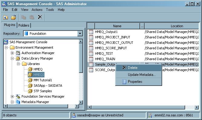 56 Chapter 5 Managing Data Tables, Users, Groups, and Roles in SAS Management Console Deleting a Data Table Overview of Deleting a Data Table Data tables can be deleted only from the SAS Metadata