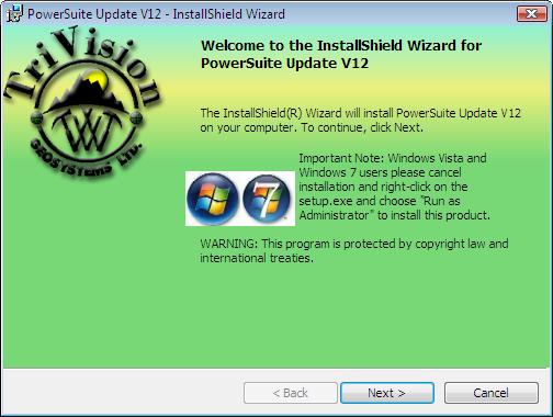 19.) This will activate the Power*Suite Update Welcome Message Window. Click on the 20.