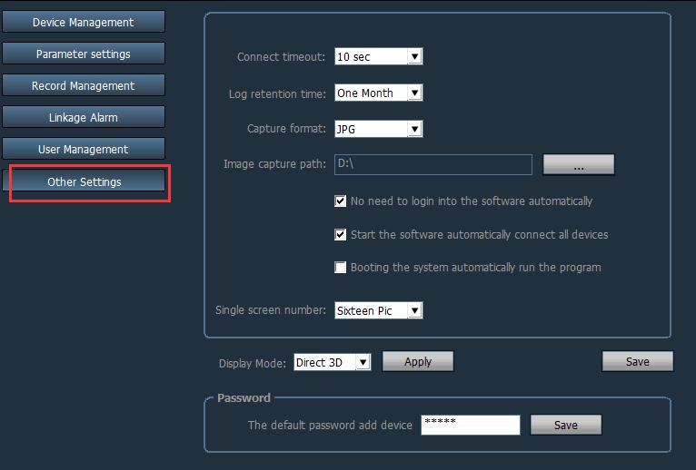2.13 Other Settings Connection timed out Connection timeout 5-60 seconds can be set Log save time There are four options for one month, two months, three months, and six months.