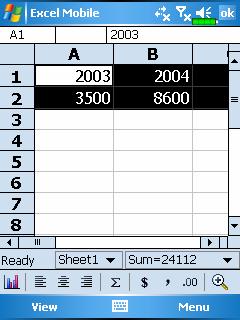 Excel Mobile provides fundamental spreadsheet tools, such as formulas, functions, sorting, and filtering.