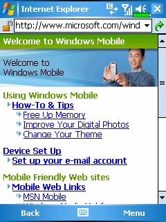 Browse the Internet Refer to Connecting to the Internet section to connect the Pocket PC to the Internet and start browsing websites. 1. Tap and then Internet Explorer. 2.