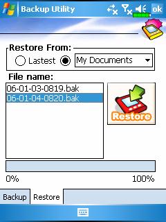 Standard Mode Restore the backup personal data from a storage space. Tap the Restore tab.