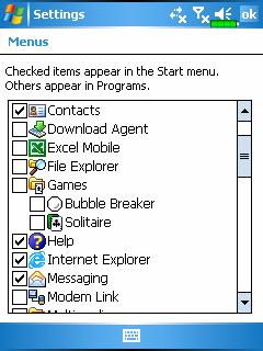 Add a Program to the Start Menu Tap, Settings, the Personal tab, and then Menus. Check the box for the program.