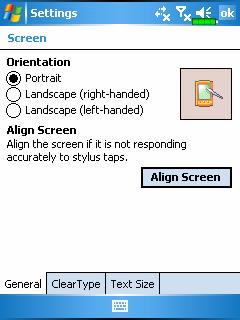 3 Using the Pocket PC / Start Screen Tap, Settings, the System tab, and then Screen. The first time you use or cold boot the pocket PC, the system will ask you to align the screen.