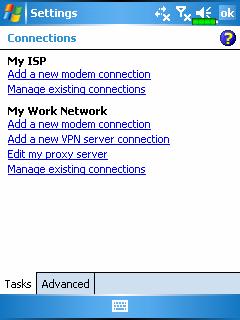 Setting the GPRS Connection Tap, Settings, the Connections tab, Connections, and then the Tasks tab. 1. As shown in the screen on the left tap Add a new modem connection. 2.