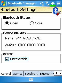 Bluetooth Connection Setting Tap Settings Button in the Bluetooth Wizard screen to display the Bluetooth Settings screen. Tap the General tab 1. Bluetooth Status Tap Open to enable Bluetooth function.