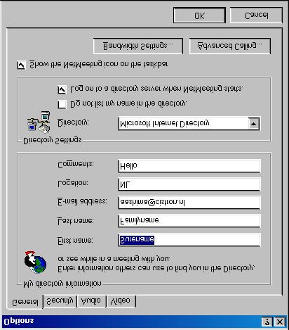 Figure 45: Unique settings Microsoft NetMeeting 8.