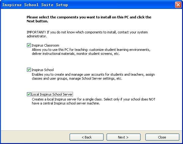 Installation Teacher/server/school installation 6.Choose component to install.