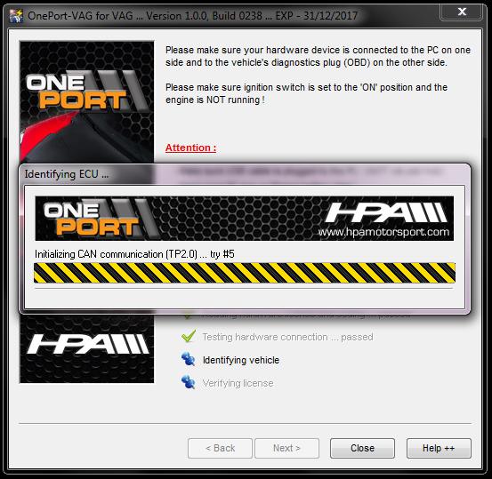 27) The OnePort software will attempt to detect your ECU Type.