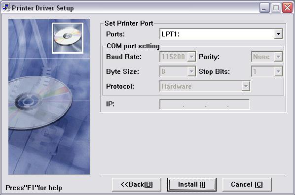 3) Select setup type, and click Next ; 4) The driver will select the current OS type automatically, and click Next button; 5) Set printer port. User can select it according to actual needs.