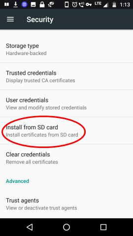 To install the certificate Download the certificate file ('AndroidSSLCert.