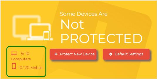 The number of unprotected devices is shown at the bottom left. The first number indicates disconnected devices.