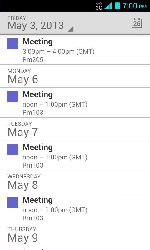 Agenda view shows a list of all your events in
