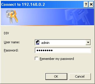 When the login window appears, enter the user name admin and then your password.