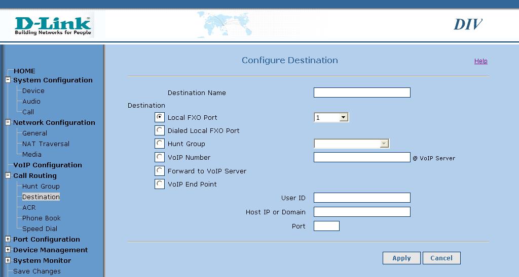 Destination Table: To configure various features like Phone Book, Speed Dial, Call Forwarding, Hotline, Warmline, etc, first create the hunt group (if required), then a destination entry should be