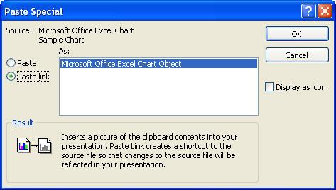 To Paste a Linked Object 1. Open the source document. For class, return to the file Chart.xls. 2. Select and copy the item to be linked. 3.