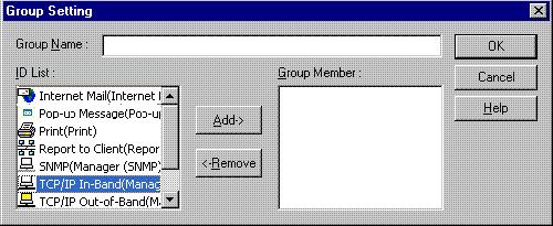 - Group Setting window - Group Name: Group names are displayed. - ID: An ID list is displayed. IDs included in Group Member are not displayed.