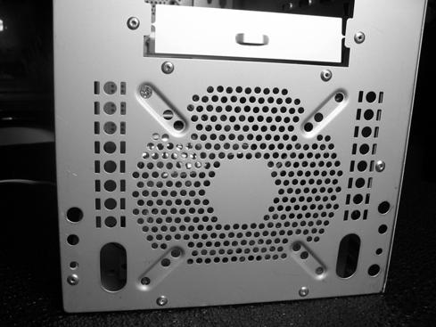 (Installing the rear fan) Follow the same instructions except the screws are now secured from the rear of the case. The rear fan also has the option for 80/90/120mm fans.
