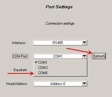 Commissioning Figure 6.5 7. Open the "COM port:" drop-down list. An updated list of the current COM ports will appear.