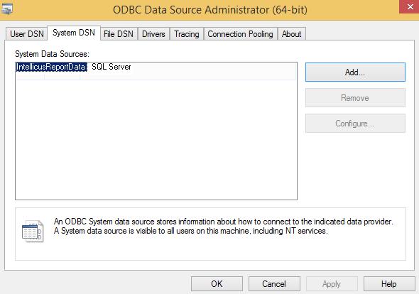 Creating an ODBC type database connection in Intellicus To create an ODBC type database connection in Intellicus: 1.