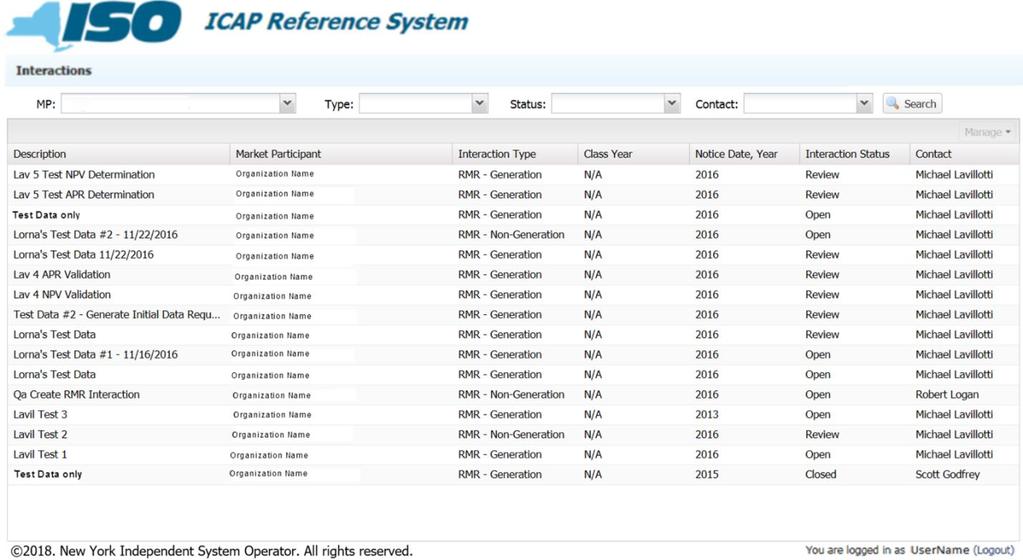 When a user signs onto the ICAP reference system, the ICAP Reference System Main Screen will be displayed.
