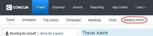Travel Meeting Center User: Allows the user to view Meeting Center and launch the Travel Wizard from the Meeting link Meeting planners require access to administration and reports.