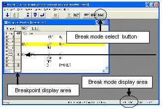 3. Usage (How to Use the Emulator Debugger) (3) Setting breakpoints 1. Screen after breakpoint setup Breakpoint setup screen There are two types of breakpoints as described below.