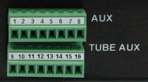 Tube AUX port pinout Pin 1 Ground Pin 2 NC Pin 3 +5VDC Output Pin 4 Ground Pin 5-5VDC Output Pin 6 NC Pin 7 NC Pin 8 NC Pin 9 Power for high voltage power supply Output Pin 10