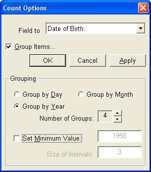 Page 12 Grouping Date Fields A new powerful feature of DataSweet is the ability to group and count dates.
