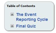 The first link brings you back to the interactive content portion of your session. The Final Quiz link will allow you to take the exam, once you are ready.