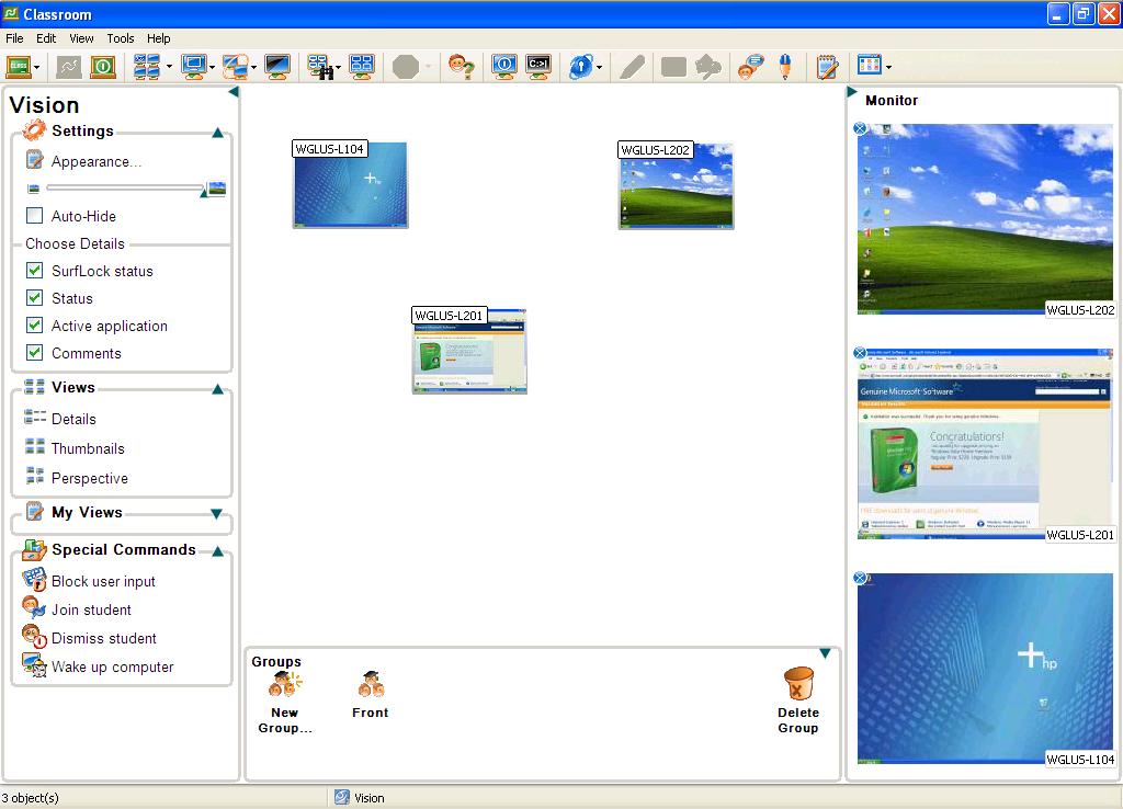 Vision Toolbar and Windows About the Vision Dashboard The Vision Dashboard displays the active classroom on your computer.