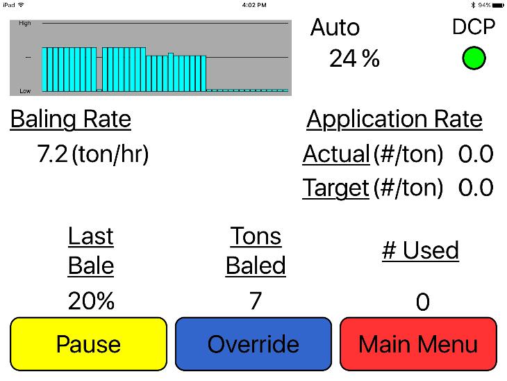 Operation Instructions Automatic mode will allow you to view the moisture information and baling rate.