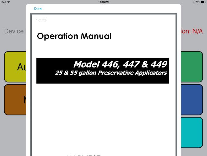Operating the Harvest Tec ipad App (continued) Manual Selection Selecting the Manual button (below) displayed
