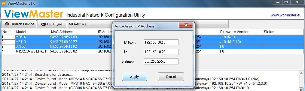 b. Auto-Assign IP User may need to put the IP range that wants to be assigned to the device. And then the IP Address from the device will follow the IP Range that user assigned.
